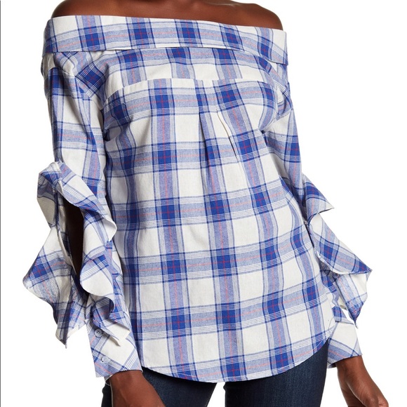NWT Tea & Cup Off-the-Shoulder Ruffle Sleeve Top - Picture 1 of 6